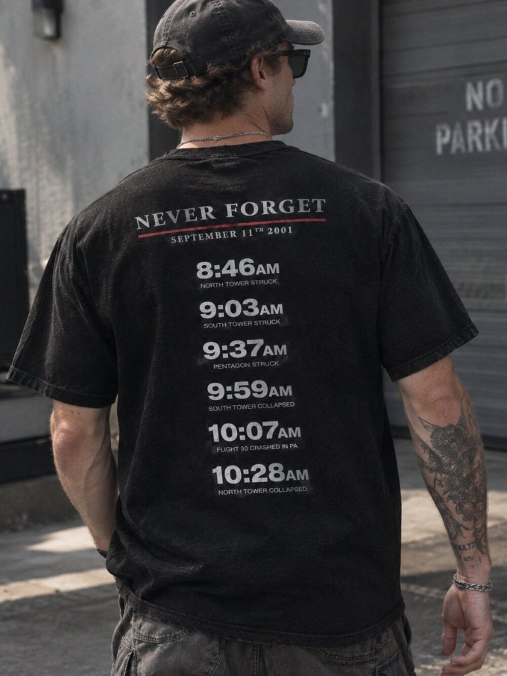 Never Forget September 11 2001 Timeline Memorial Black T-Shirt